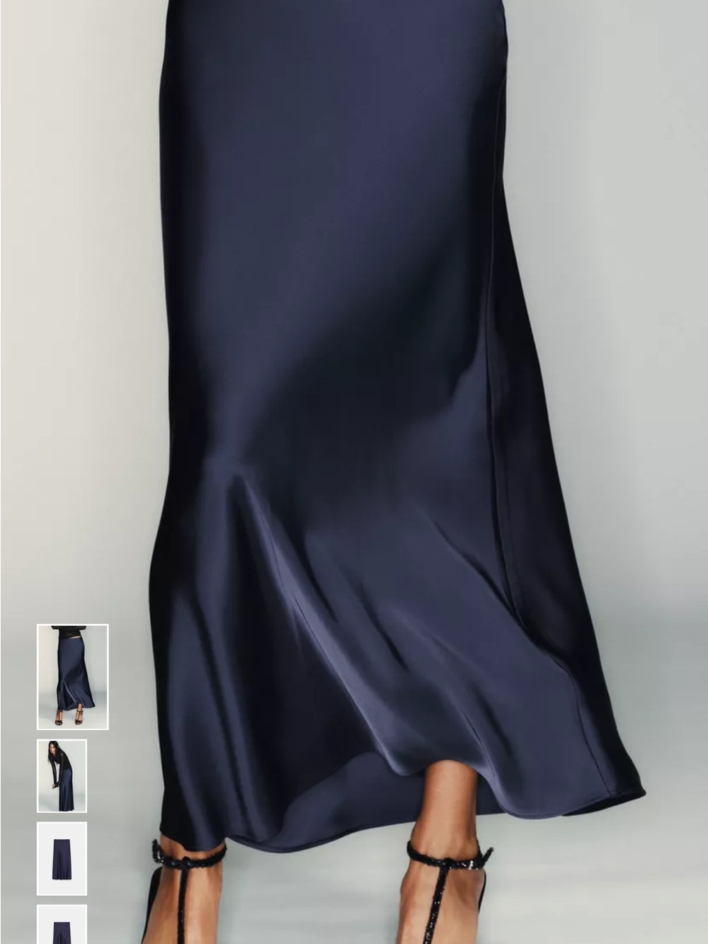 Satin Navy Midi Skirt NWT